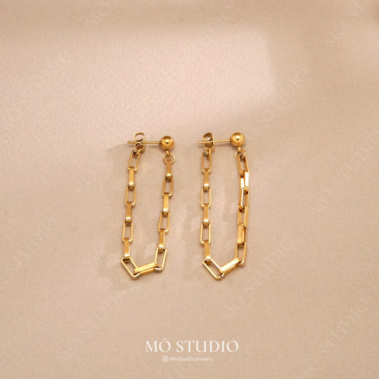 gold chain link ear jacket earrings with cable drop