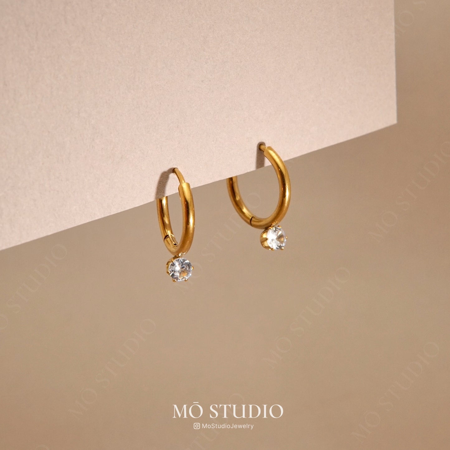 15mm minimalist gold hoop earrings with sparkle