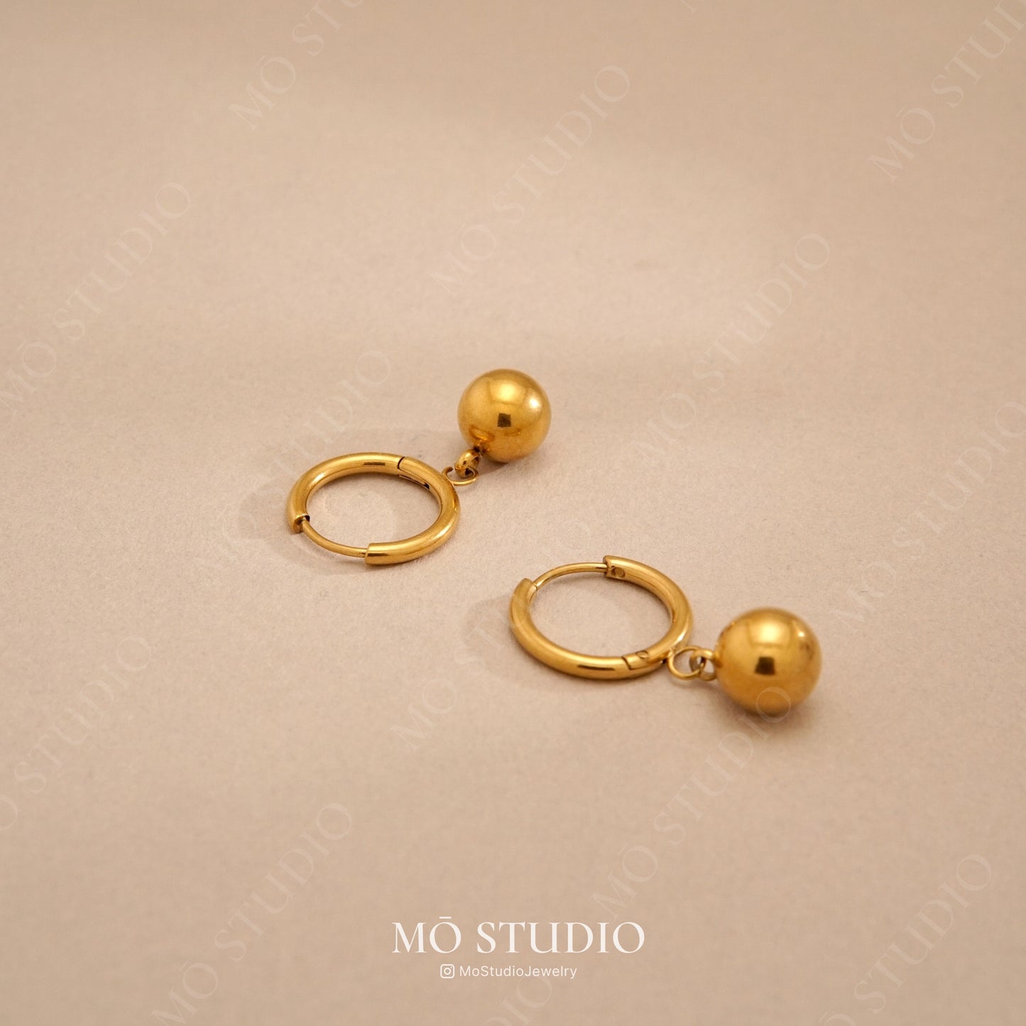 Gold Ball Huggie Hoops