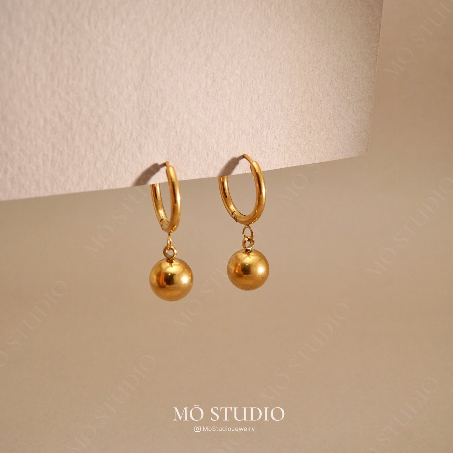 chunky gold ball hoop earrings 18k small huggie style