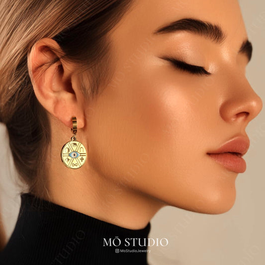 Gold Evil Eye Hoop Earrings