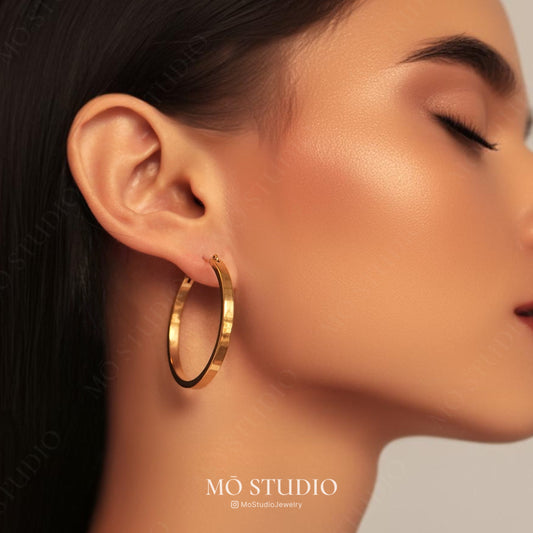 Minimalist Flat Small Hoop Earrings, 20mm, 35mm, 50mm