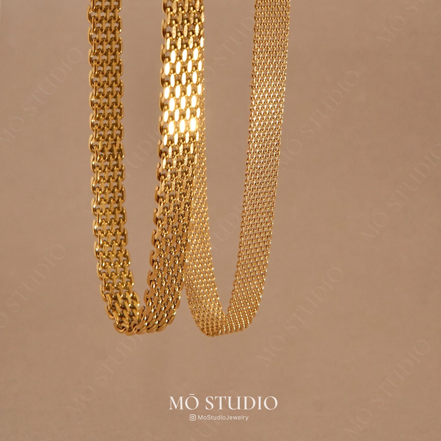 Gold Mesh Choker Necklace & Bracelet Set