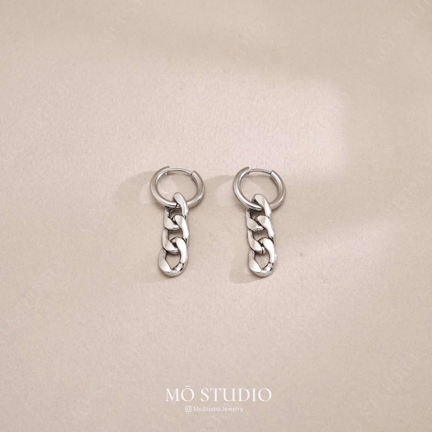 Chunky Silver Chain Hoop Earrings