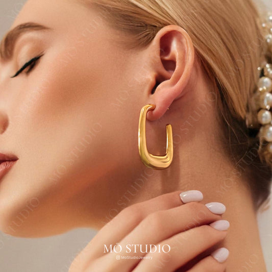 chunky minimalist wide hoop earrings in gold or silver