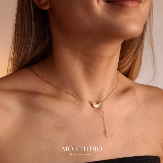 celestial crescent moon necklace gold
