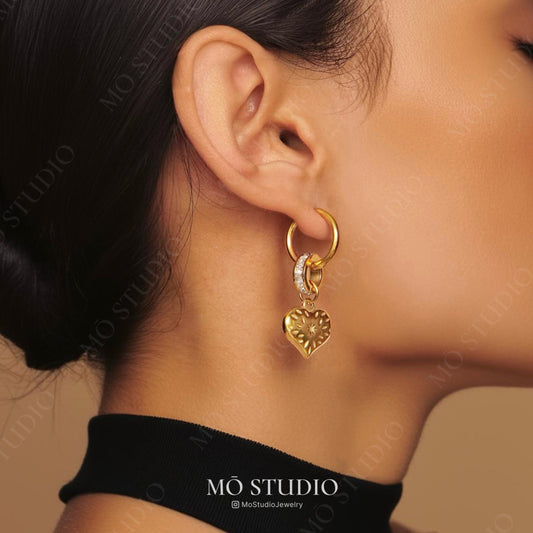 Puff Heart Charm Huggie Earrings