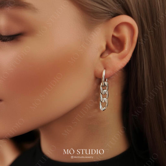modern silver link hoop earrings for streetwear style