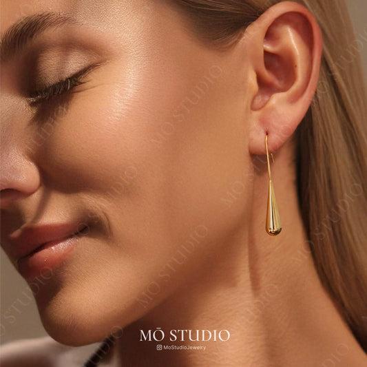 long waterdrop earrings in gold hook design