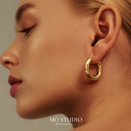 small thick gold huggie hoops for everyday wear