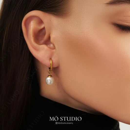 dainty 18k gold pearl earrings for stacking