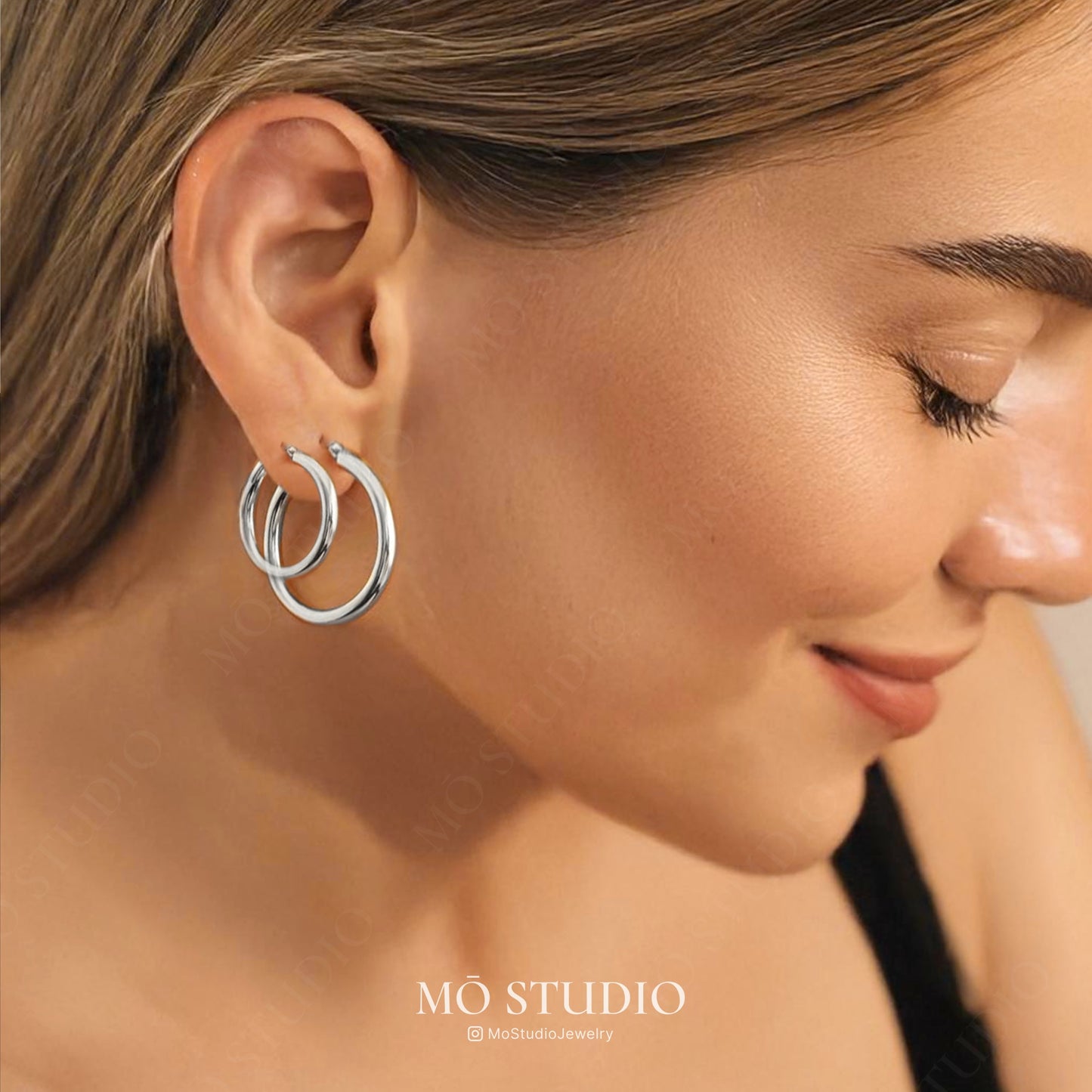 dainty silver huggie hoop earrings in 20mm and 30mm