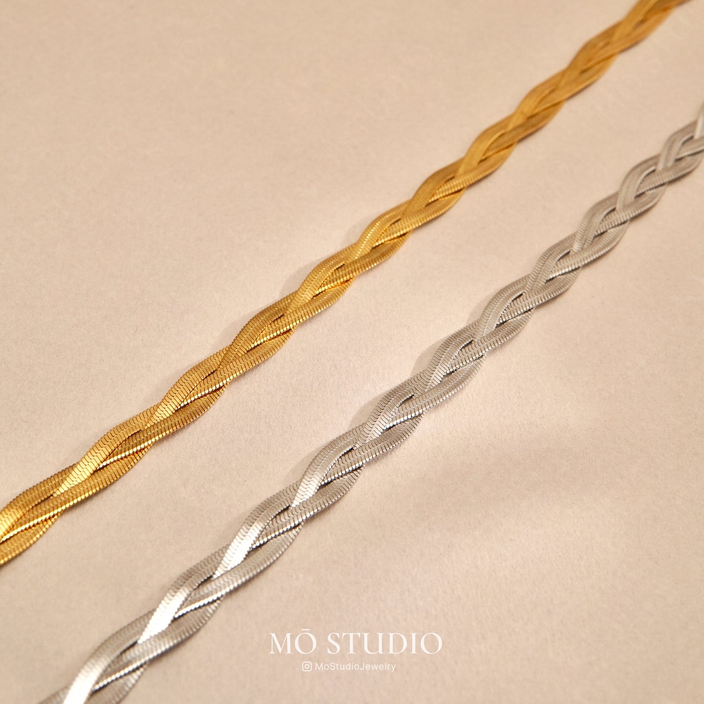 Woven Snake Chain Necklace - Gold & Silver