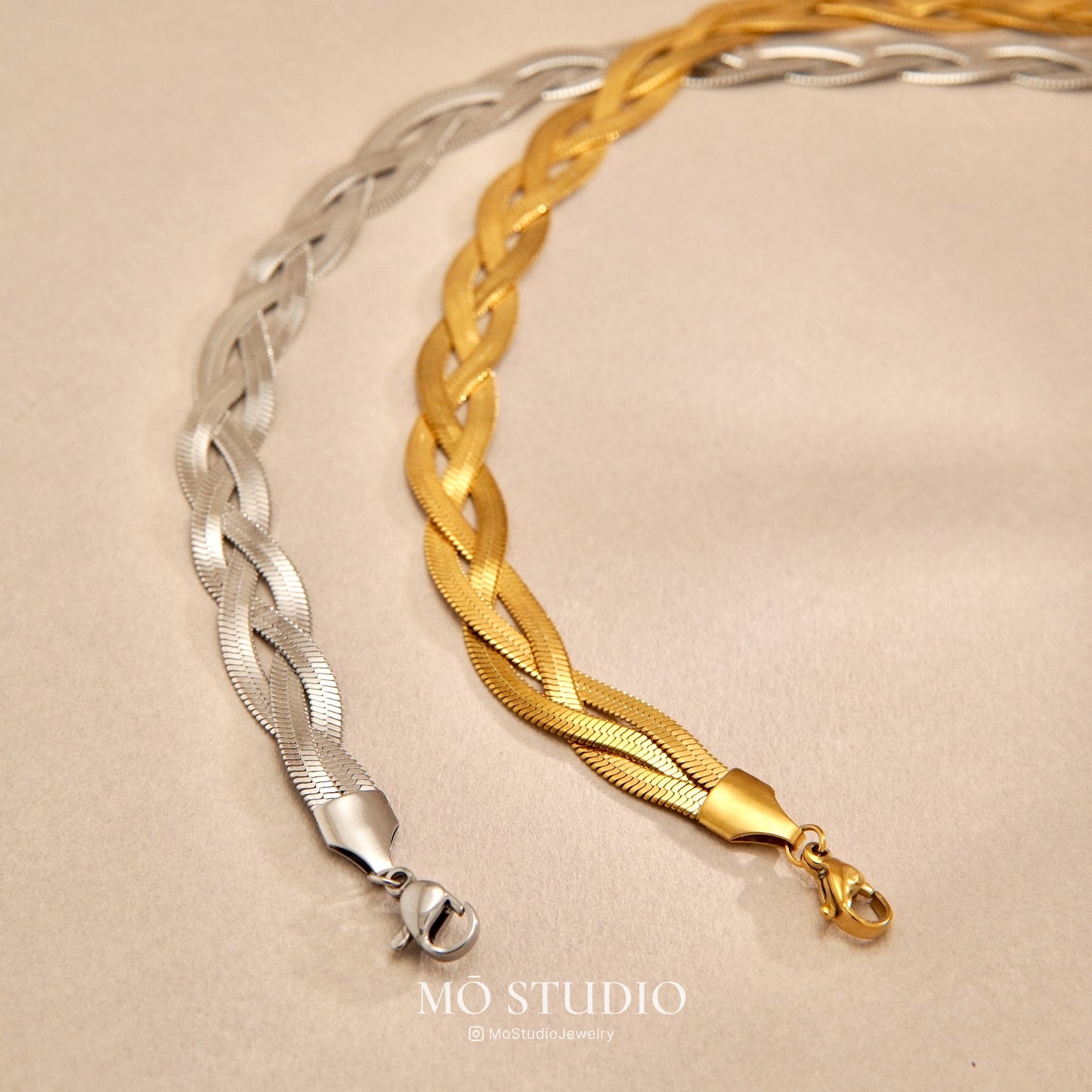 Woven Snake Chain Necklace - Gold & Silver