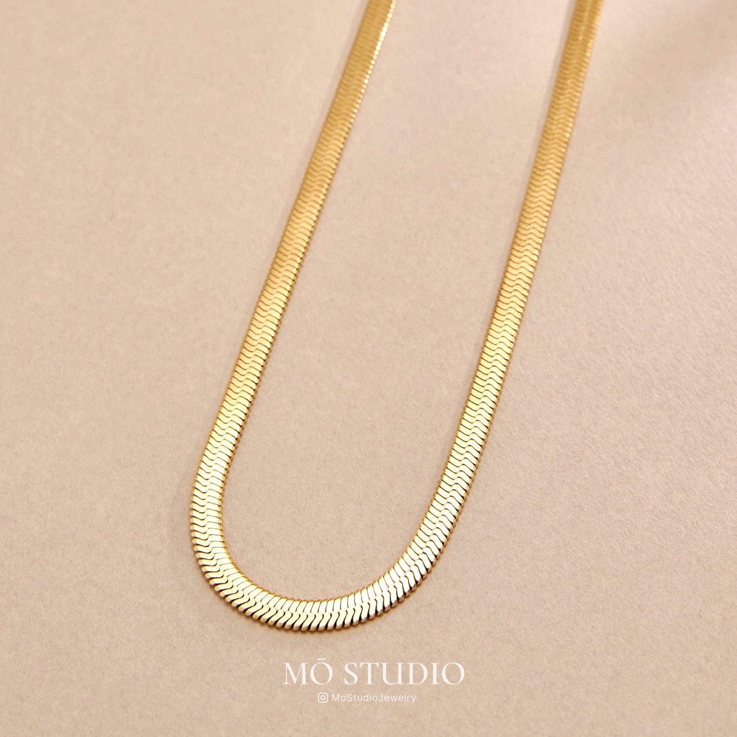 gold thick snake chain necklace flat herringbone