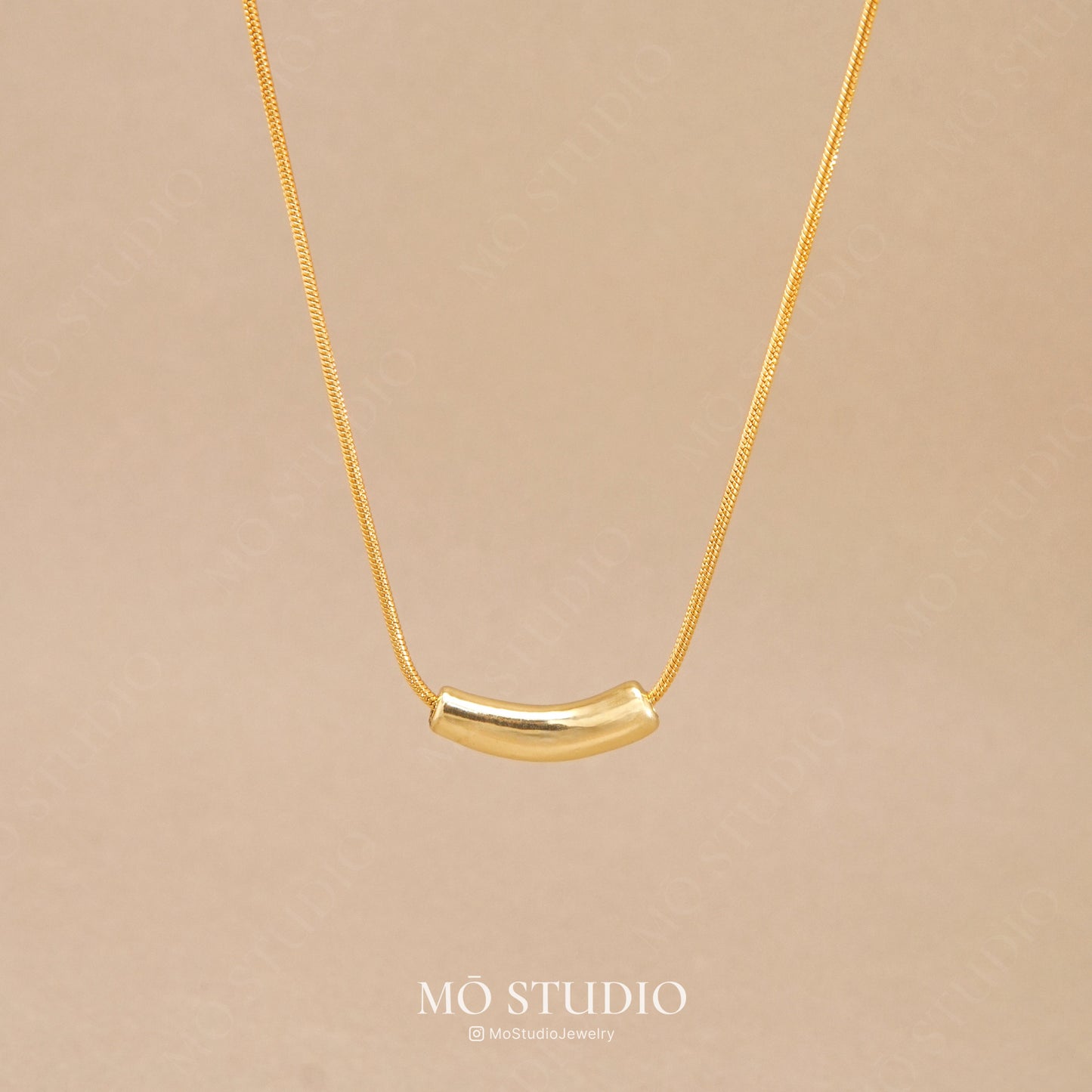 gold snake chain necklace with bar pendant