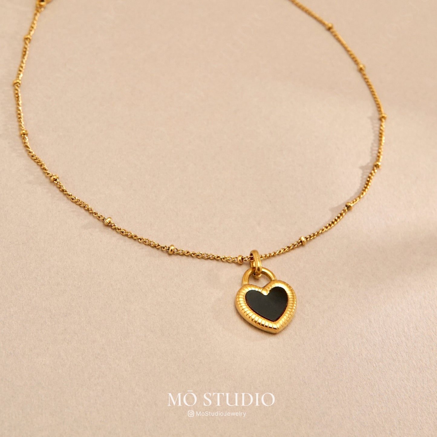 Reversible Mother of Pearl & Black Onyx Heart Necklace