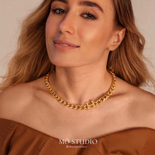 18k gold thick chain necklace for women minimalist style