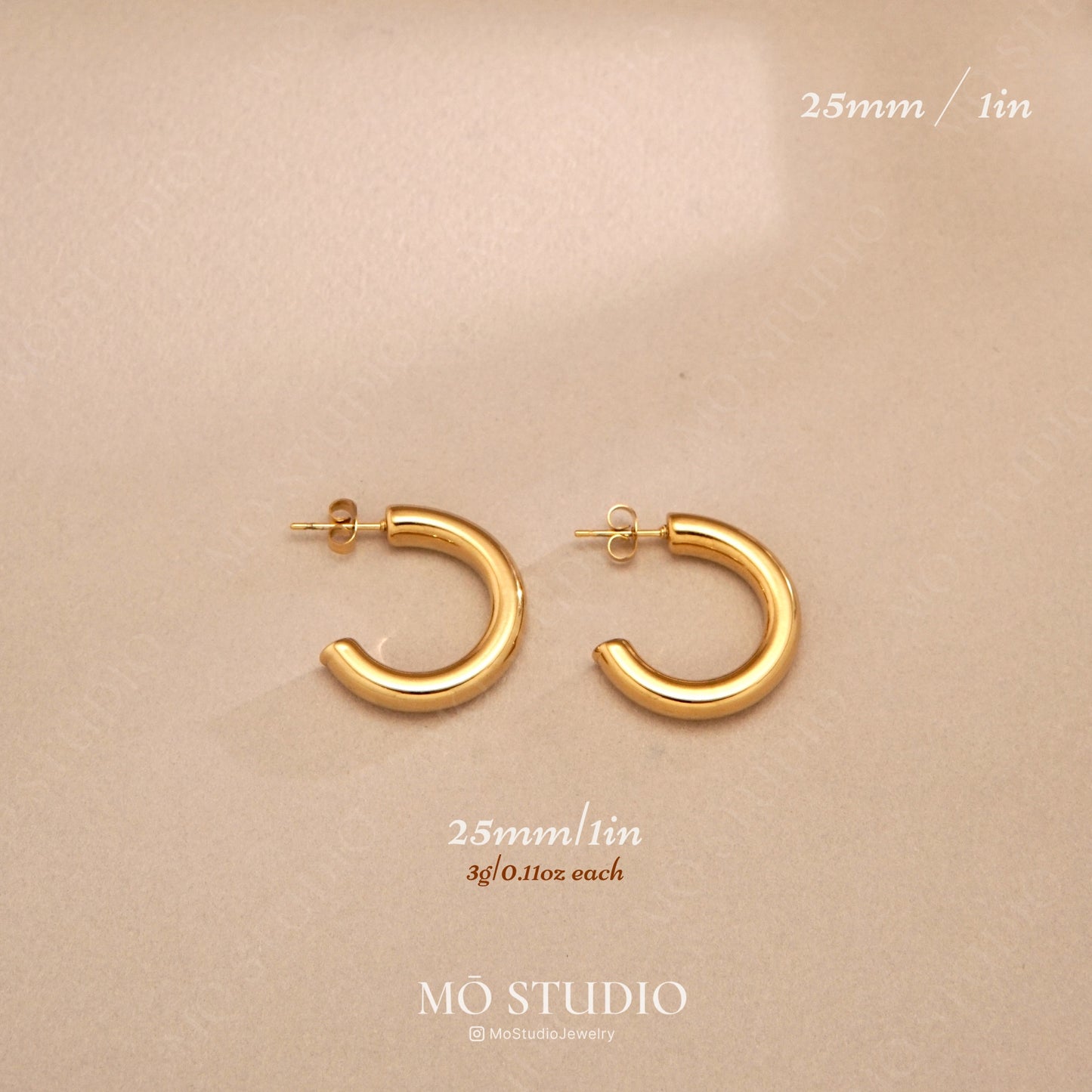 Chunky Gold Tube Hoop Earrings – 25mm, 30mm, 40mm, 50mm