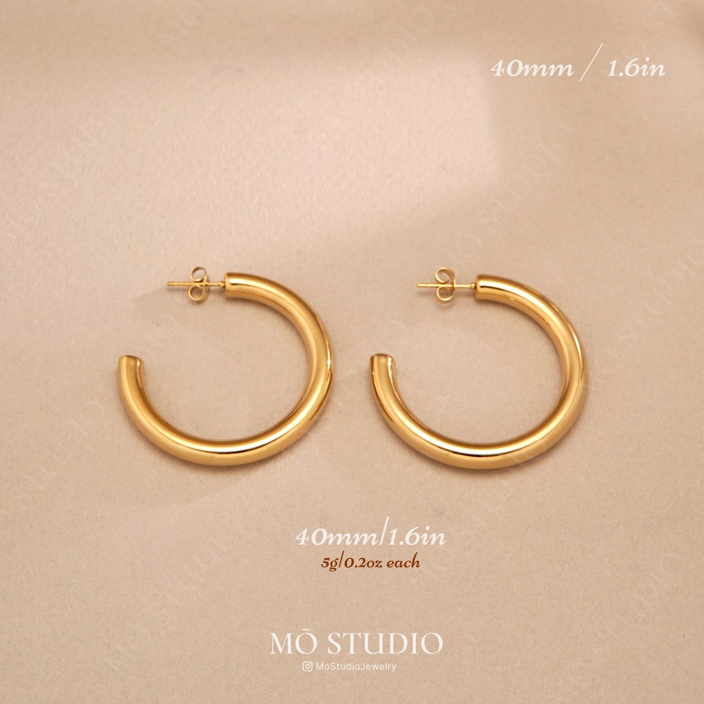 Chunky Gold Tube Hoop Earrings – 25mm, 30mm, 40mm, 50mm