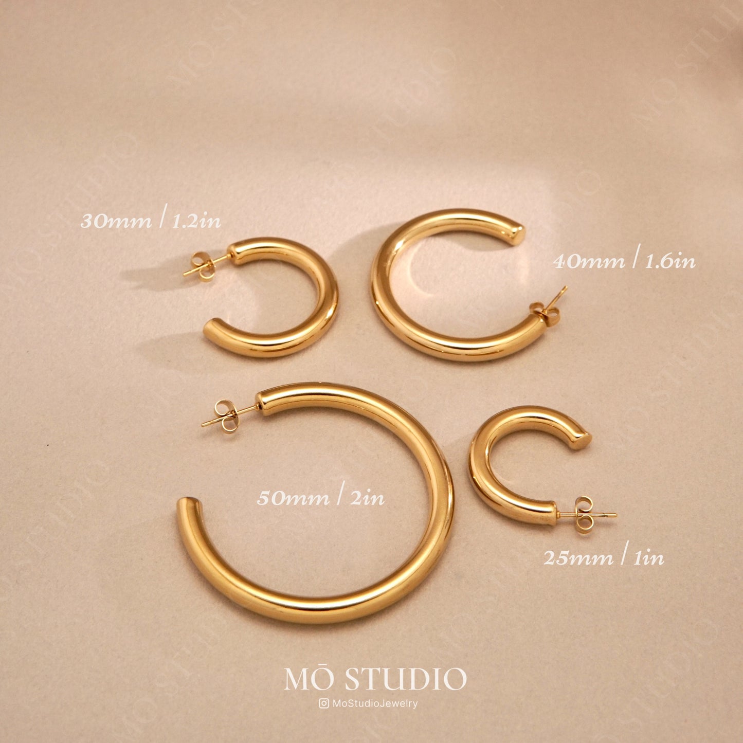 Chunky Gold Tube Hoop Earrings – 25mm, 30mm, 40mm, 50mm