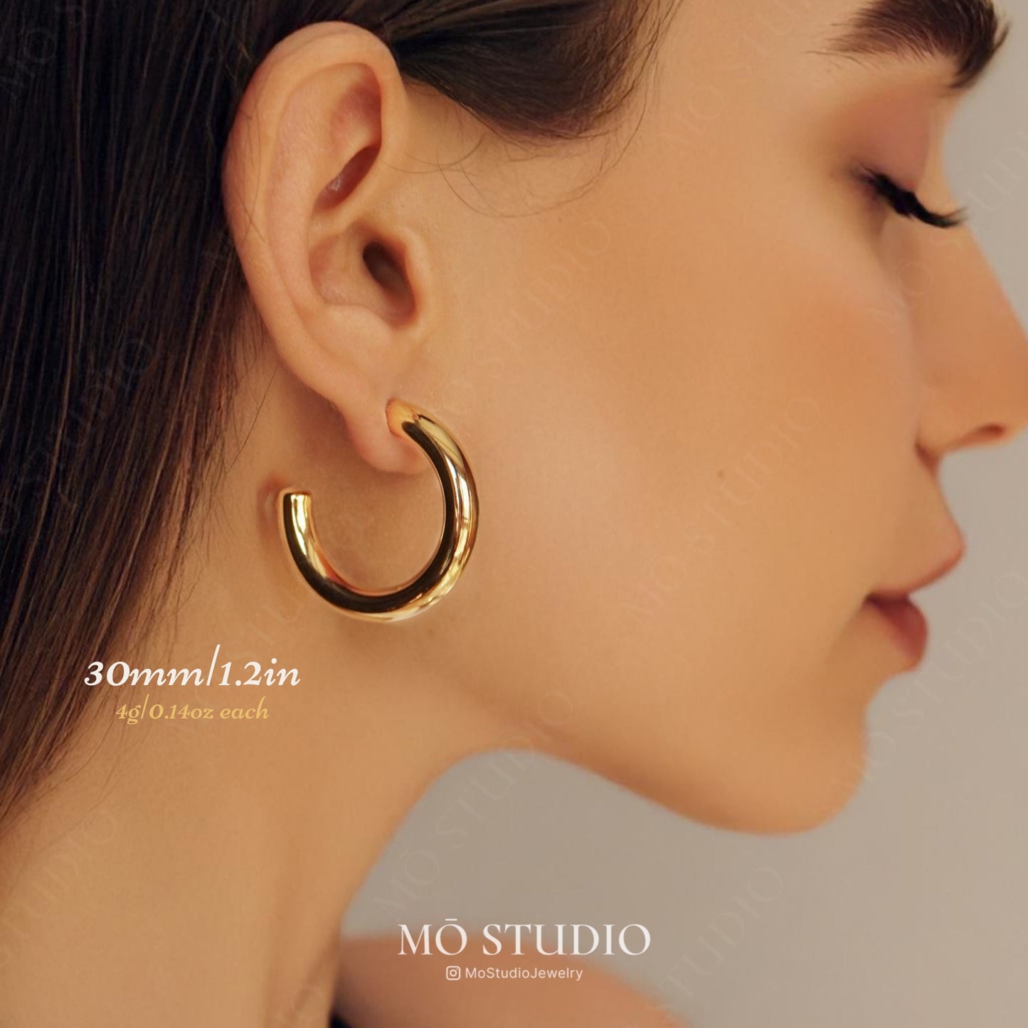 Chunky Gold Tube Hoop Earrings – 25mm, 30mm, 40mm, 50mm