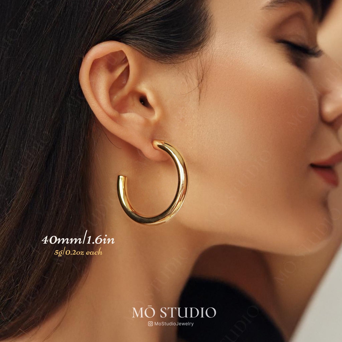 Chunky Gold Tube Hoop Earrings – 25mm, 30mm, 40mm, 50mm