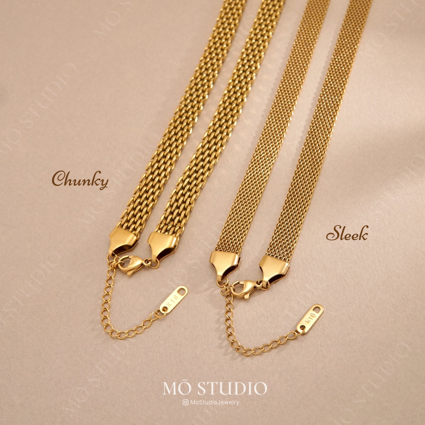 Gold Mesh Choker Necklace & Bracelet Set