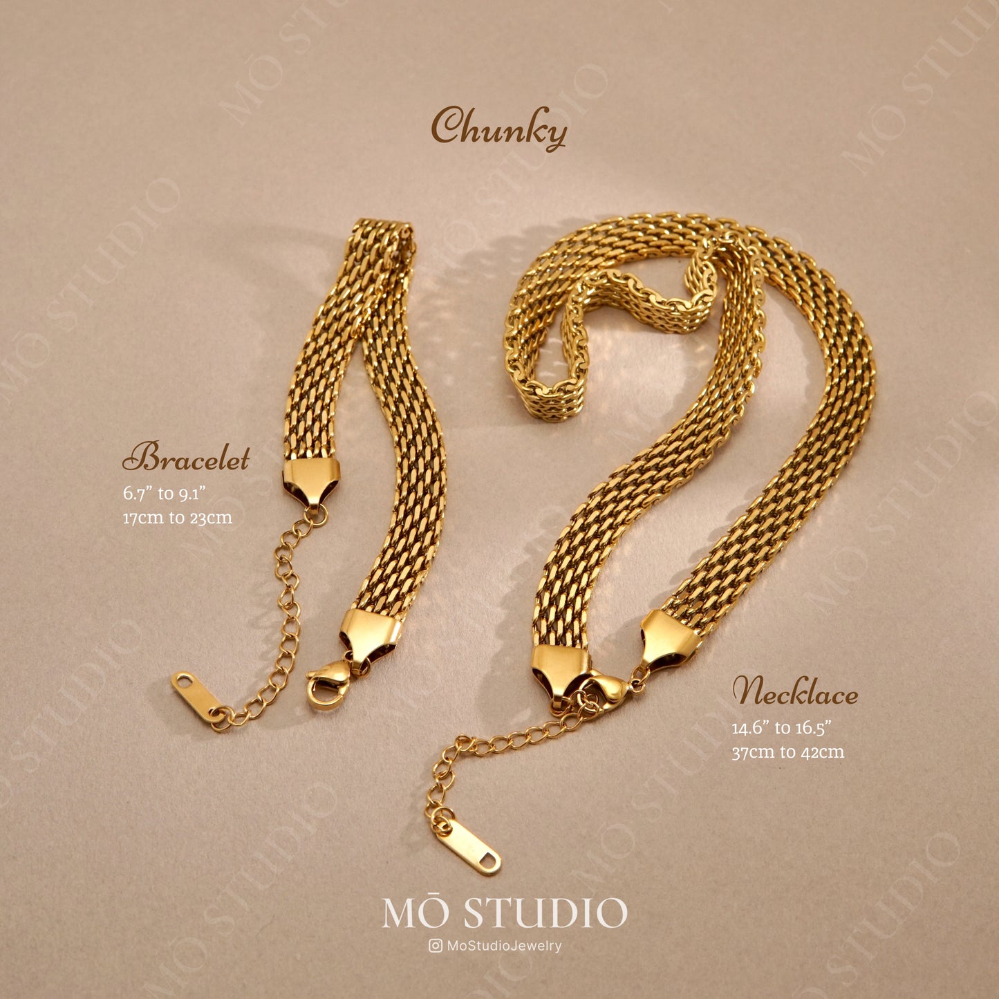 Gold Mesh Choker Necklace & Bracelet Set