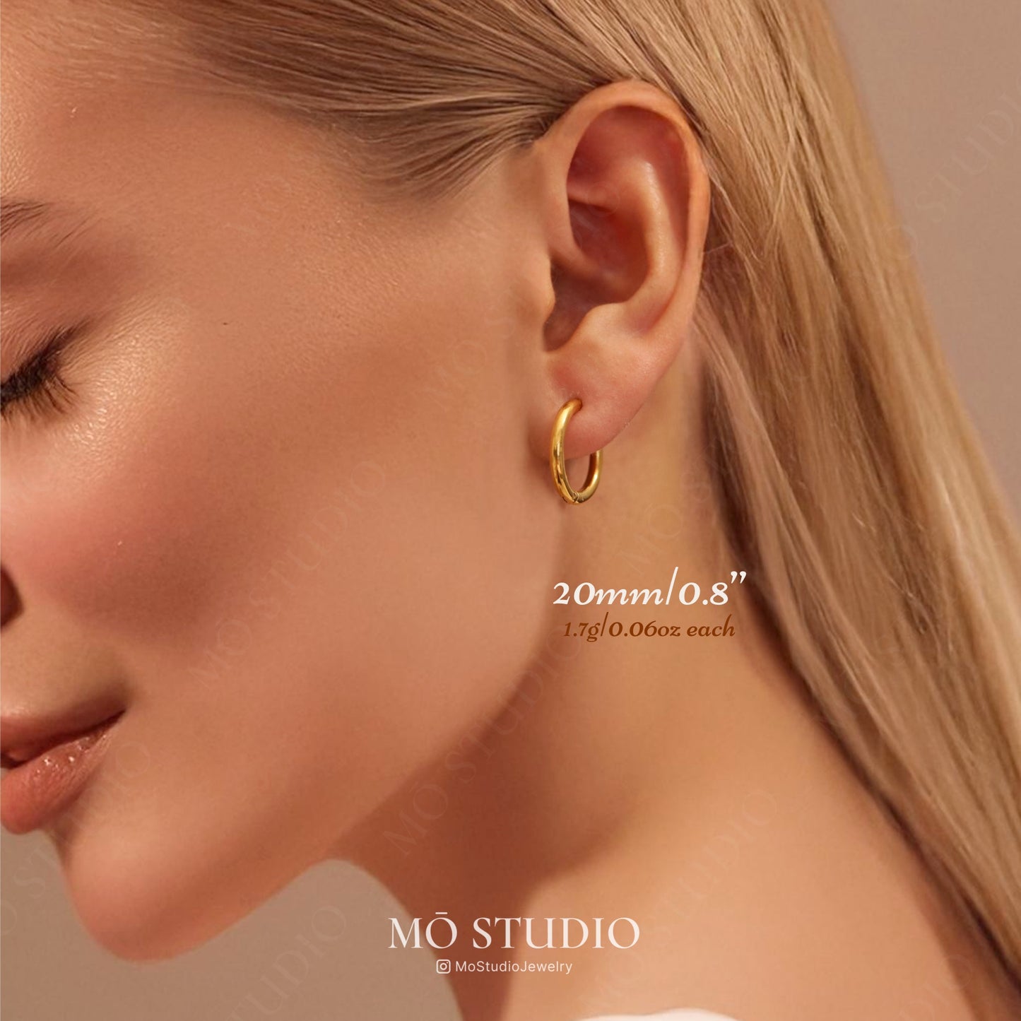 Small Gold Huggie Hoop Earrings, 15mm, 20mm, 25mm