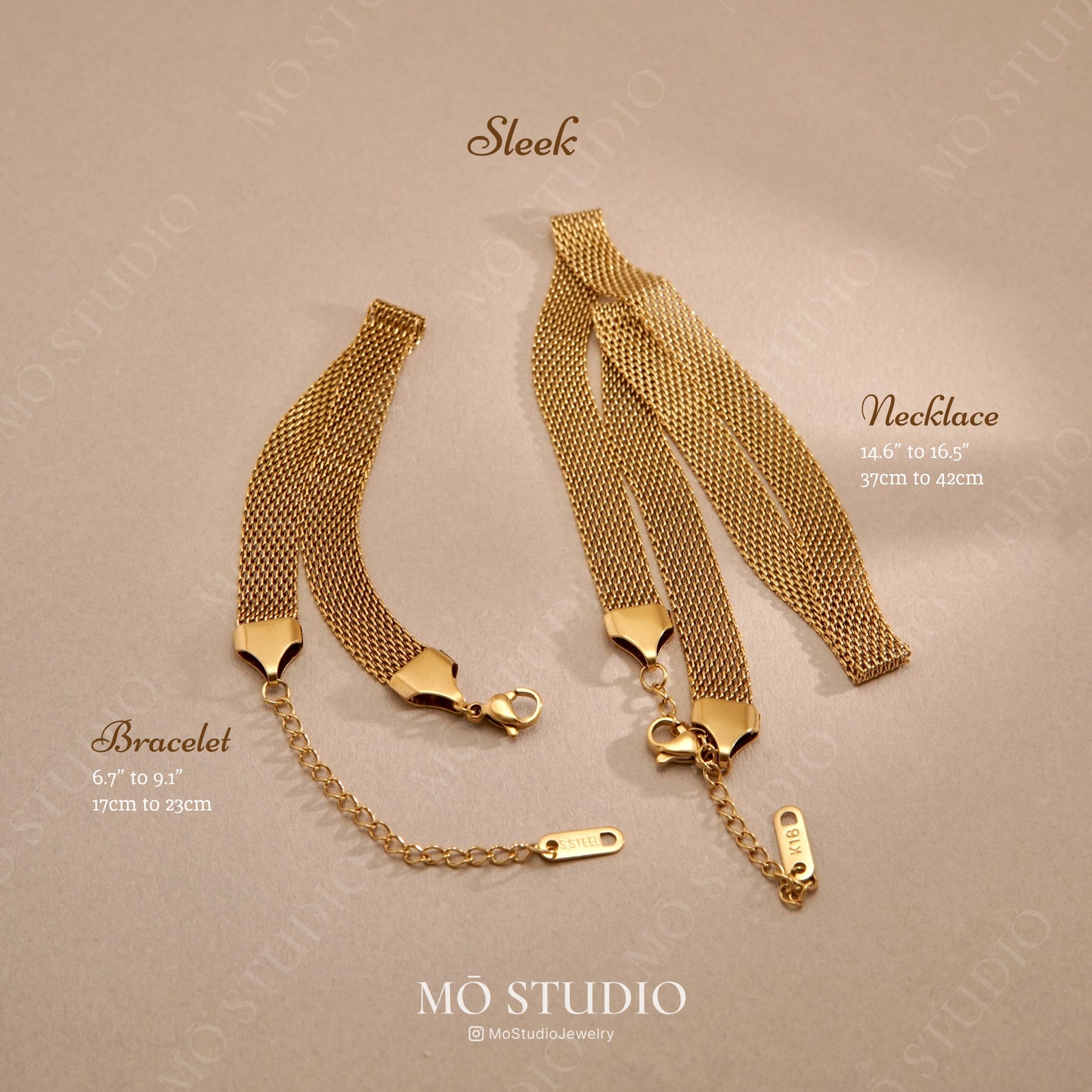 Gold Mesh Choker Necklace & Bracelet Set