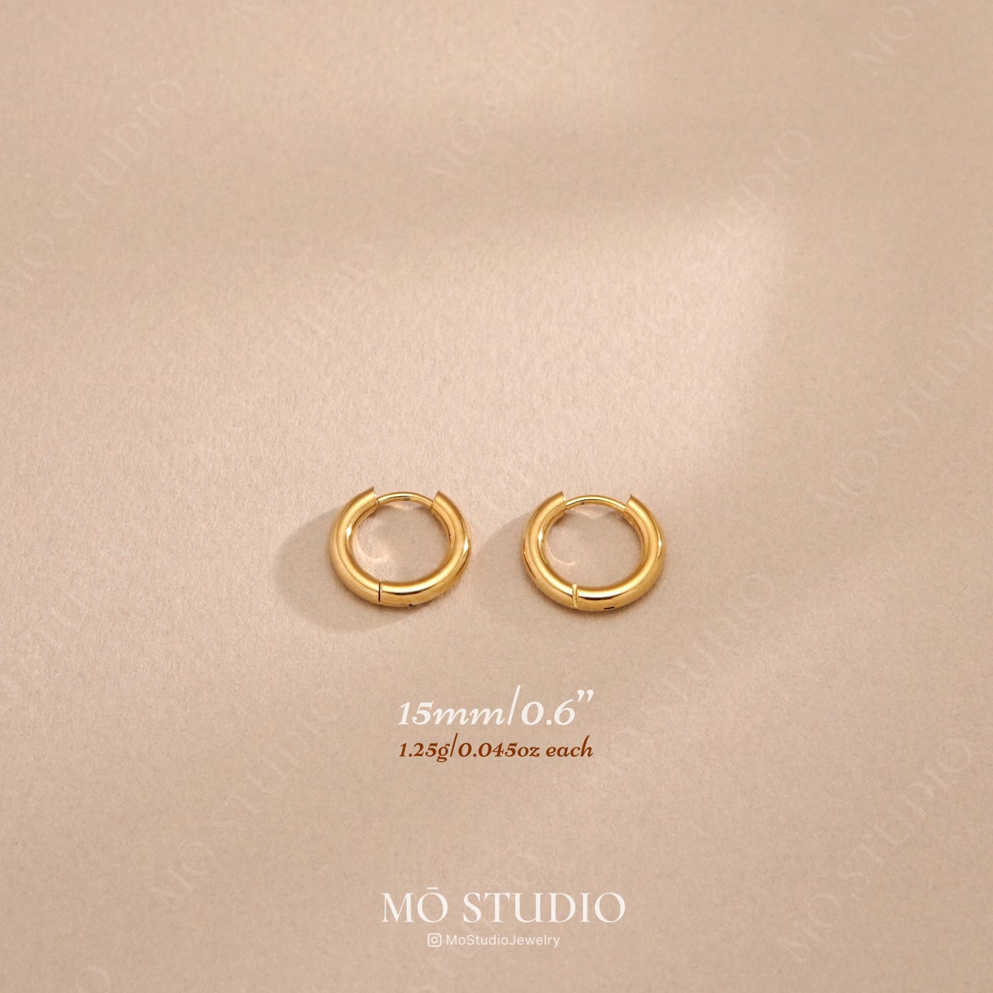 Small Gold Huggie Hoop Earrings, 15mm, 20mm, 25mm