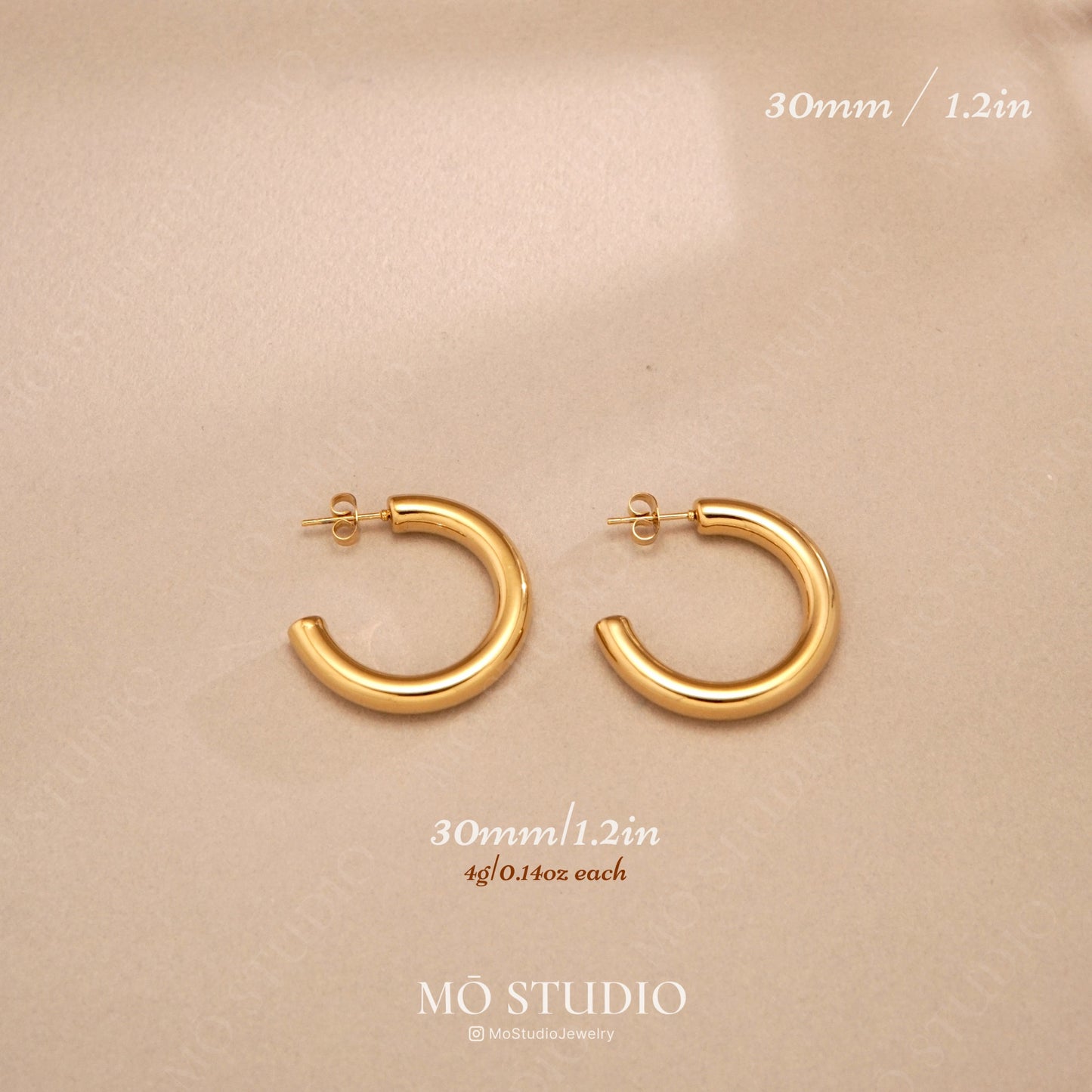 Chunky Gold Tube Hoop Earrings – 25mm, 30mm, 40mm, 50mm
