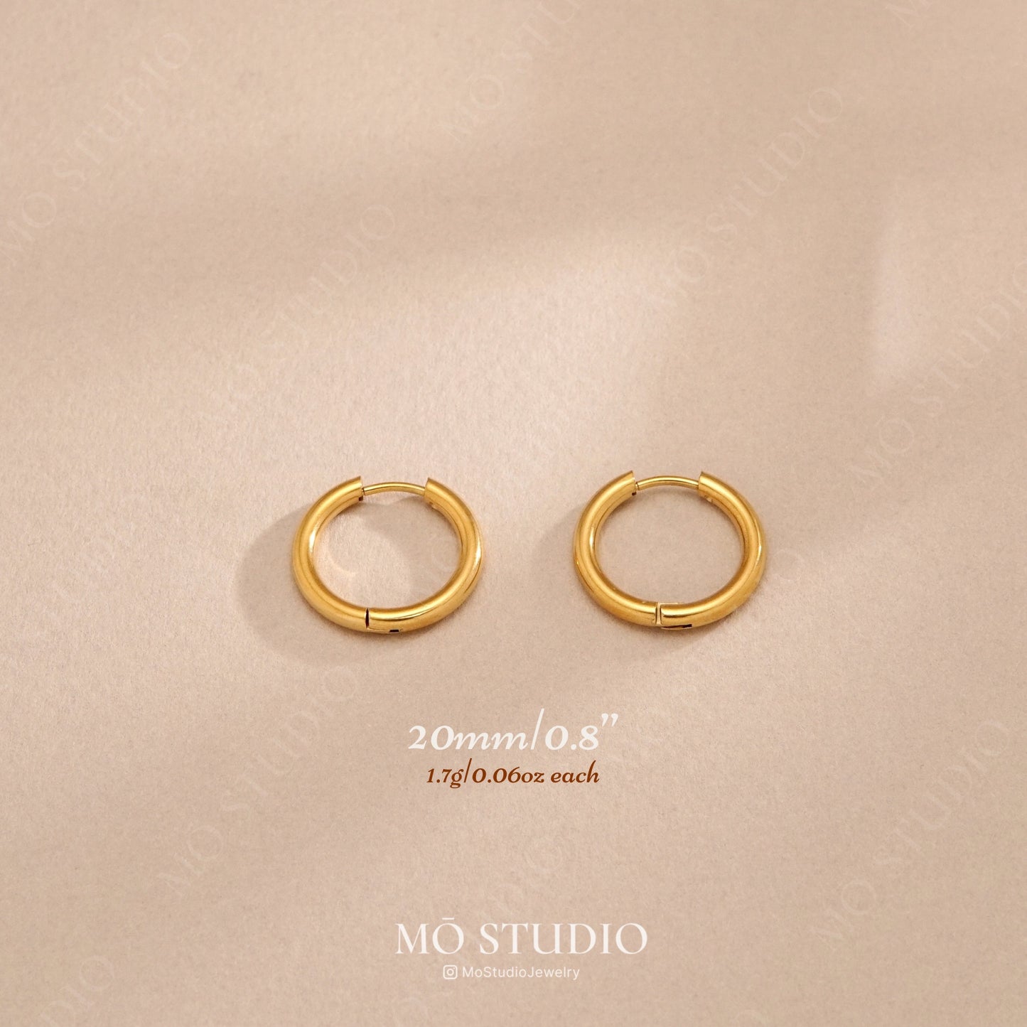 Small Gold Huggie Hoop Earrings, 15mm, 20mm, 25mm