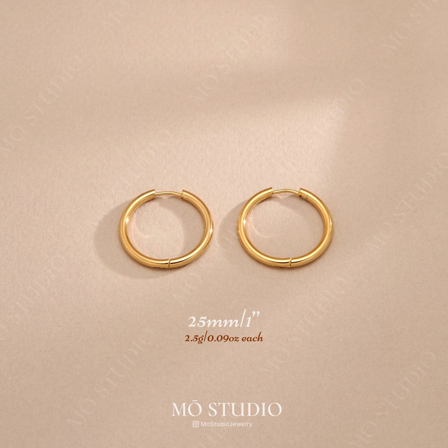 Small Gold Huggie Hoop Earrings, 15mm, 20mm, 25mm