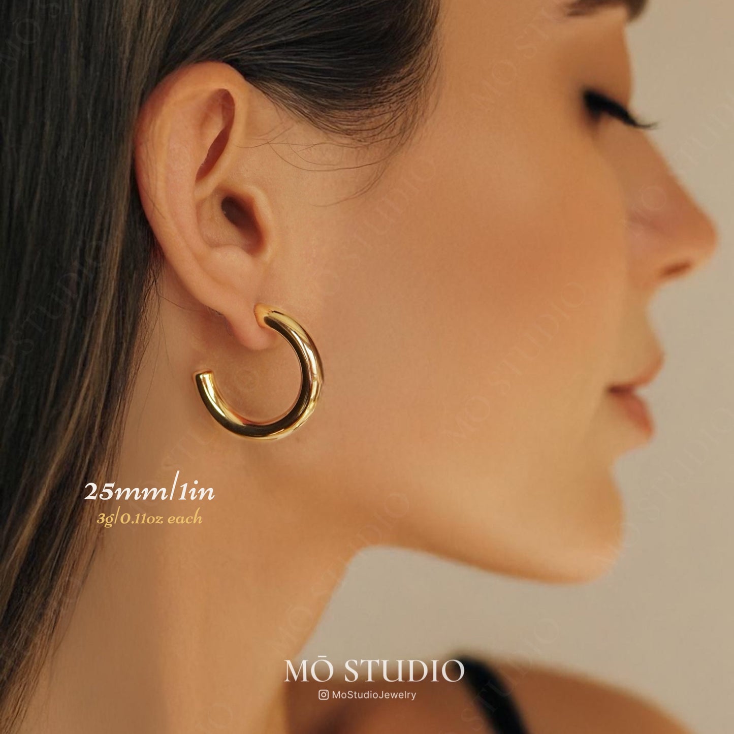 Chunky Gold Tube Hoop Earrings – 25mm, 30mm, 40mm, 50mm