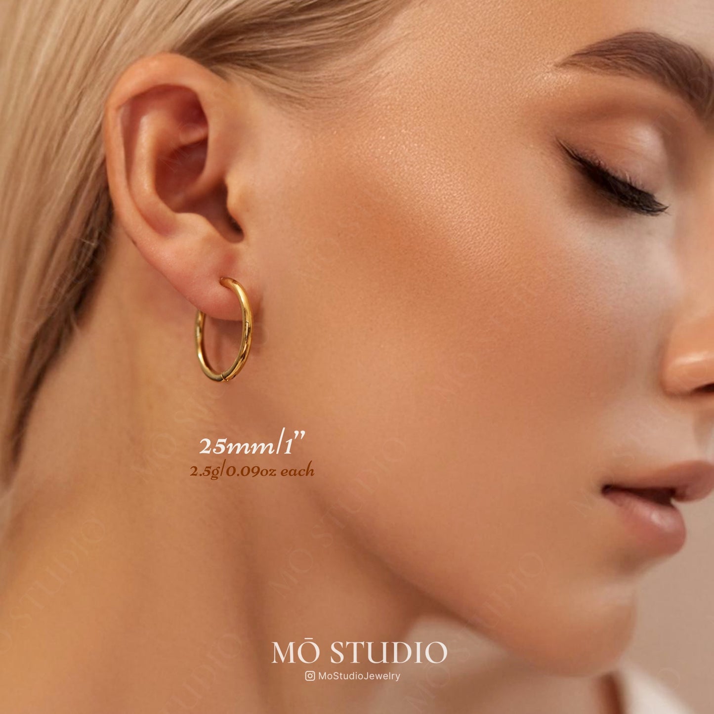Small Gold Huggie Hoop Earrings, 15mm, 20mm, 25mm