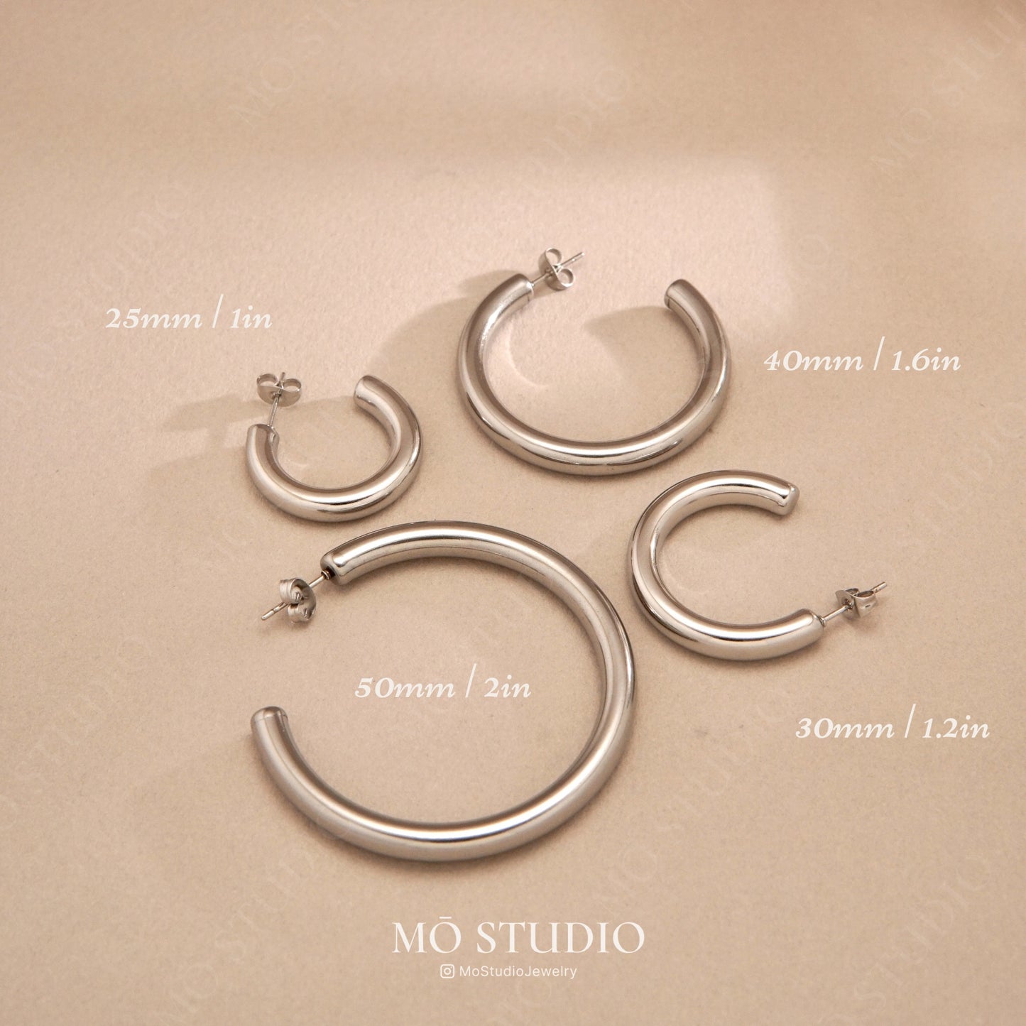 Chunky Gold Tube Hoop Earrings – 25mm, 30mm, 40mm, 50mm