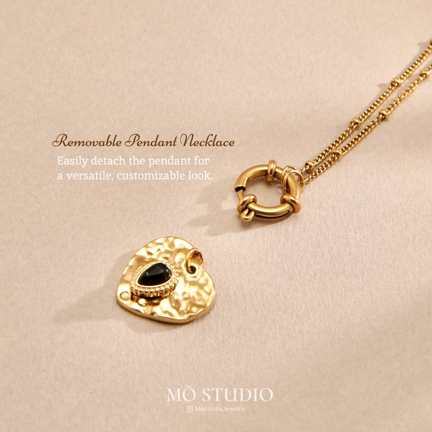 minimalist gold necklace with black stone