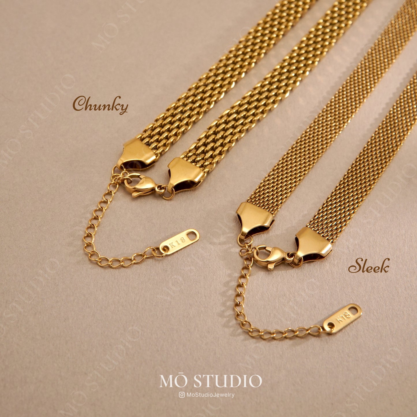 Gold Mesh Choker Necklace & Bracelet Set