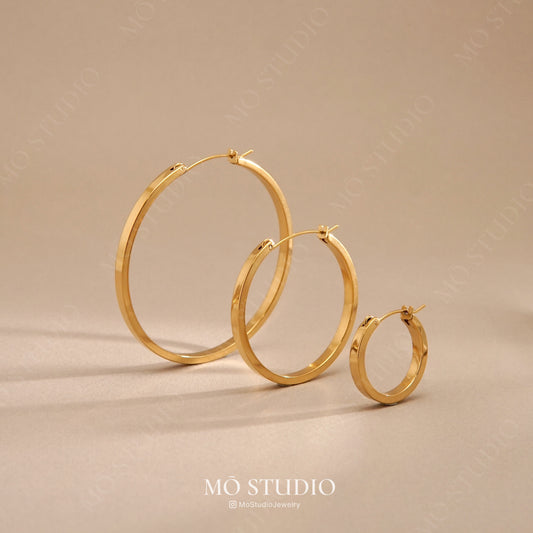 Minimalist Flat Small Hoop Earrings, 20mm, 35mm, 50mm