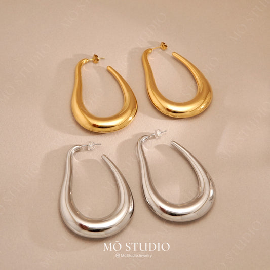chunky Silver & Gold teardrop hoop earrings oversized geometric