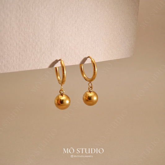 chunky gold ball hoop earrings 18k small huggie style