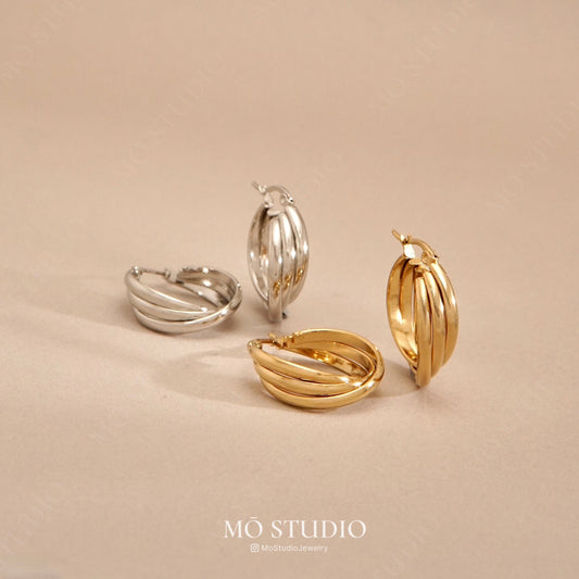 Chunky Twisted Hoop Earrings Set – Gold & Silver