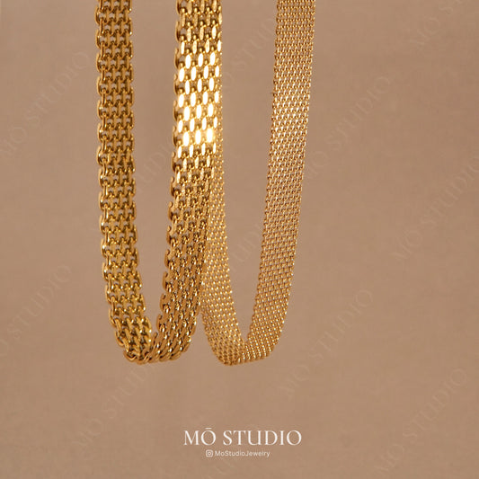 Gold Mesh Choker Necklace & Bracelet Set