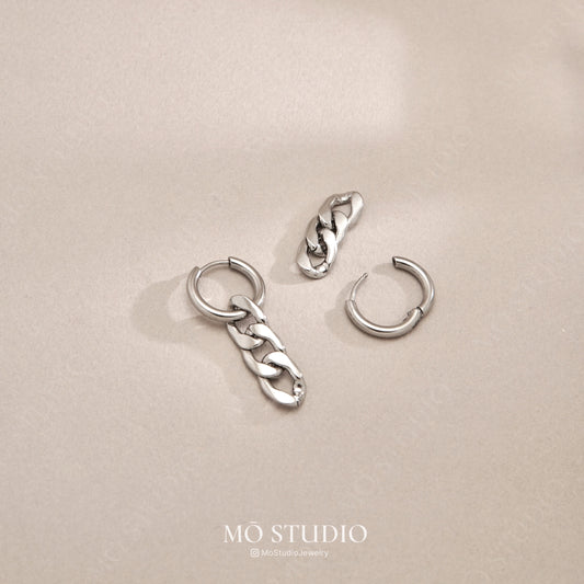 chunky silver chain drop earrings with Cuban links