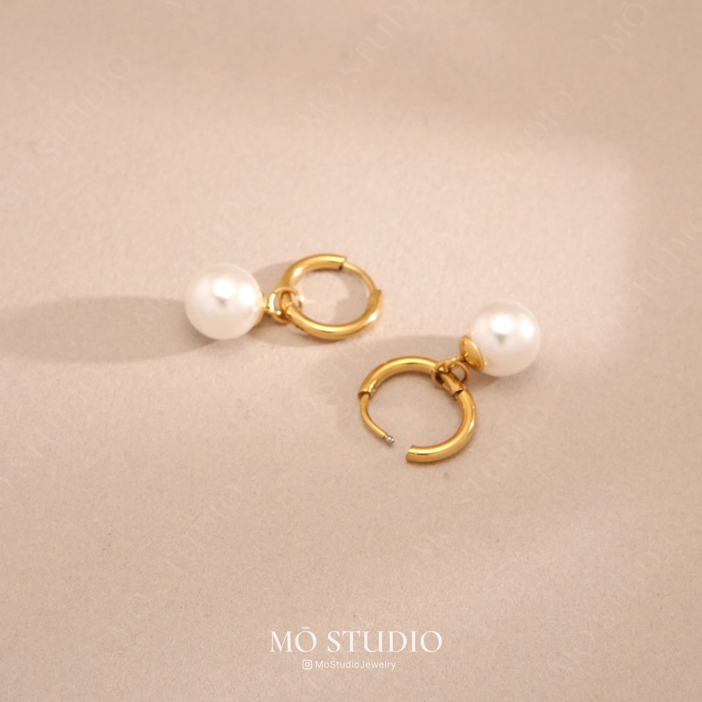 Small Pearl Huggie Hoop Earrings