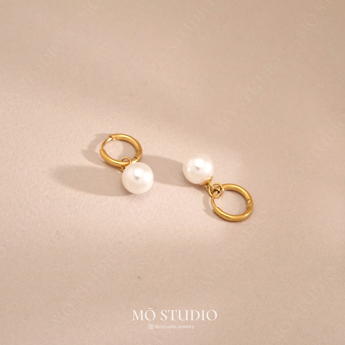Small Pearl Huggie Hoop Earrings