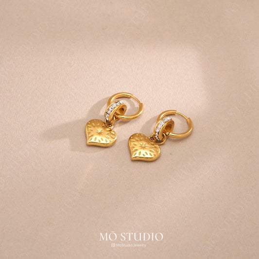 Puff Heart Charm Huggie Earrings