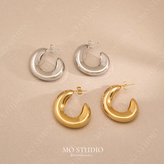 chunky gold and silver large hoop earrings wide design